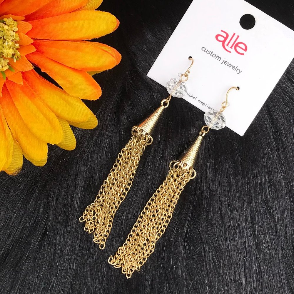 Long Boho Earrings Crystal Fringe Tassel Drops NWT